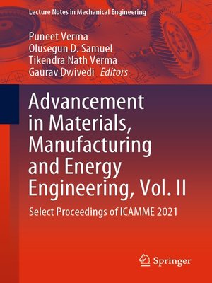 cover image of Advancement in Materials, Manufacturing and Energy Engineering, Volume II